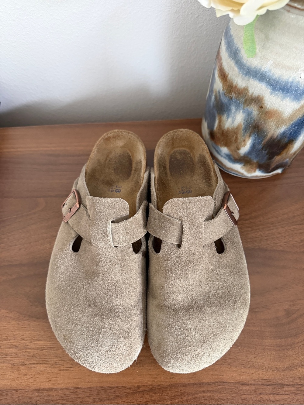 Birkenstock Suede Clog Mules in Taupe